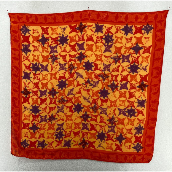 VERA NEUMANN Scarf Silk Hand Rolled Star Print Wrap Square Orange 29" VTG USA - Picture 3 of 12